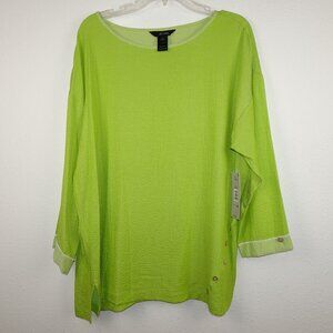 Ali Miles Tunic Top Women's Size L Green Colorful Boho Loose Fit Textured